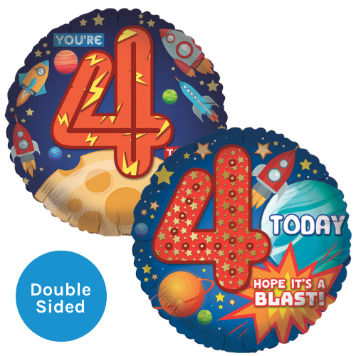 An 18 inch Space Adventure Age 4 Foil Balloon, manufactured by Sensations. An 18 inch Space Adventure Age 4 Foil Balloon, manufactured by Sensations.
