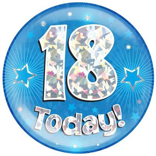 Giant '18 Today!' Blue Holographic Party Badge (1)