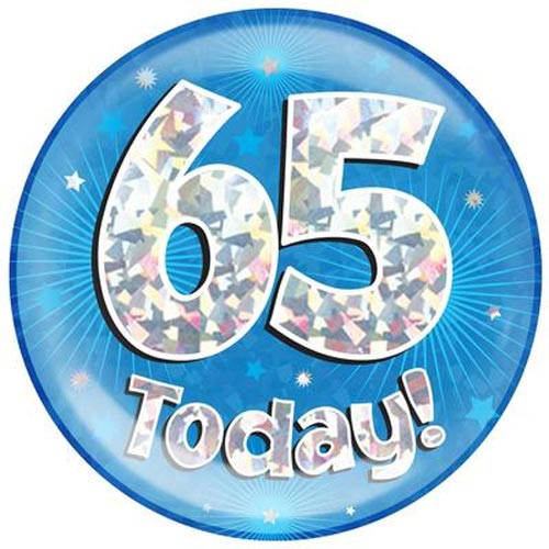 Giant '65 Today!' Blue Holographic Party Badge (1)