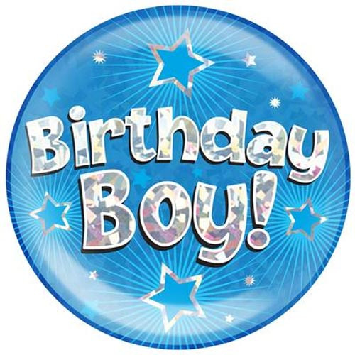 Giant 'Birthday Boy!' Blue Holographic Party Badge (1)