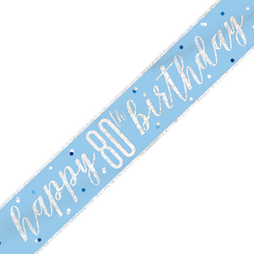 80th Birthday Glitz Blue & Silver Foil Banner - 9ft. (1)