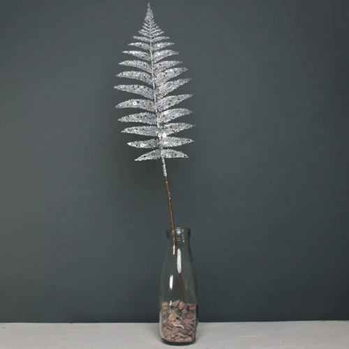 62cm Silver Glitter Fern Leaf (1)
