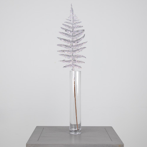 62cm Silver Glitter Fern Leaf (1)