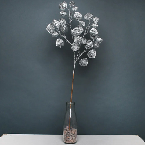 70cm Pewter Glitter Eucalyptus Spray (1)