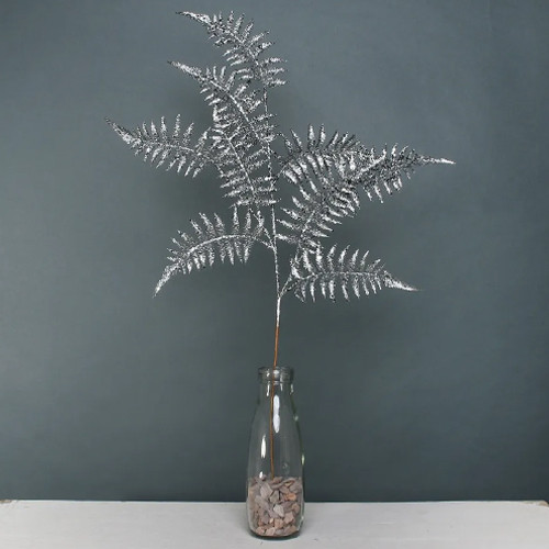 72cm Pewter Glitter Fern Spray (1)