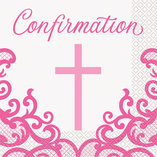 Confirmation Pink Cross Paper Napkins (16)