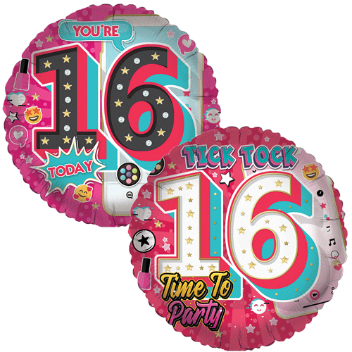 18 inch Tick-Tock Time To Party Age 16 Foil Balloon (1)