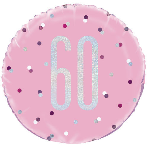 18 inch 60th Birthday Glitz Pink & Silver Foil Balloon (1)