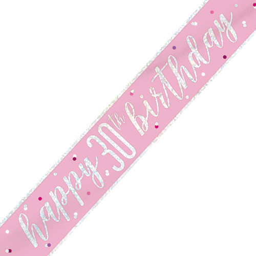 30th Birthday Glitz Pink & Silver Foil Banner - 9ft. (1)