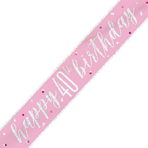 40th Birthday Glitz Pink & Silver Foil Banner - 9ft. (1)