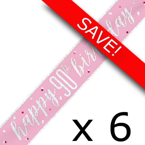 Pack of 6 90th Birthday Glitz Pink & Silver Foil Banner - 9ft.