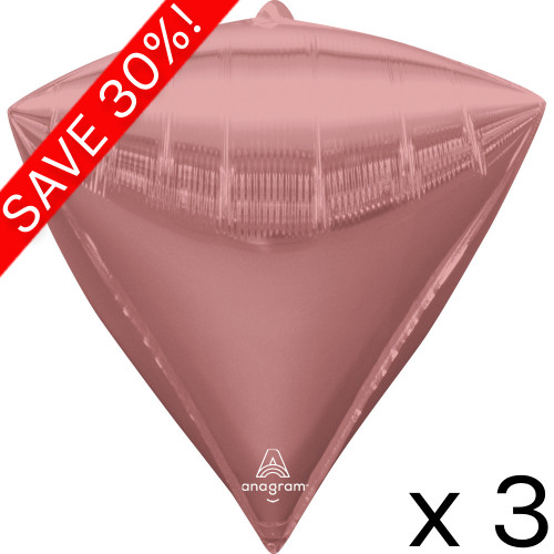 Pack of 3 17" Diamondz Rose Gold Foil Balloons (3) - UNPACKAGED