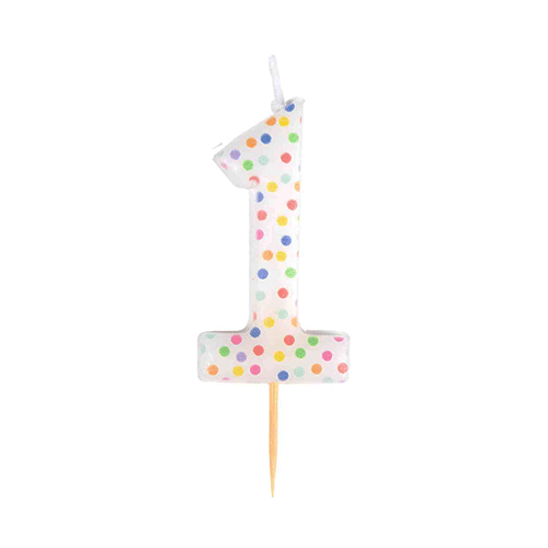 6cm Number 1 Rainbow Dots Candle (1)