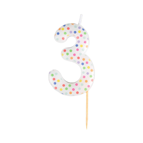 6cm Number 3 Rainbow Dots Candle (1)