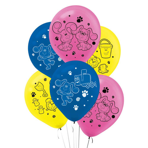Blue, pink, and yellow Blue's Clues themed latex balloons