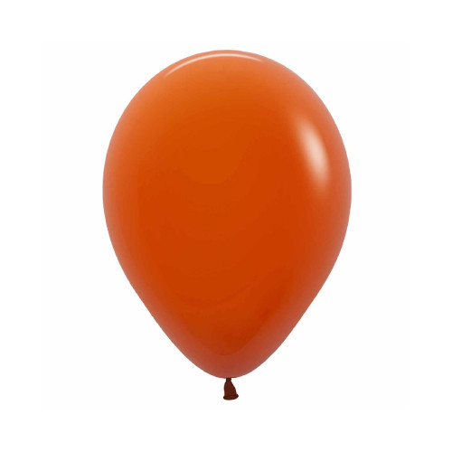 A 5" Sunset Orange latex balloon, manufactured by Sempertex.