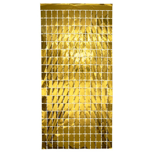 A metallic gold backdrop panel made up of smaller rectangular foil gold shapes, manufactured by Oaktree.