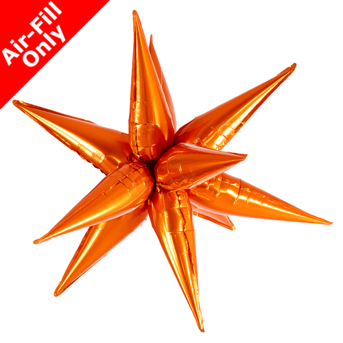 A 26 inch Orange Starburst Foil Balloon, pointing in all directions!