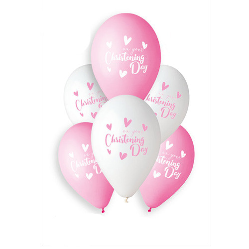 pink and white latex balloons for Christening