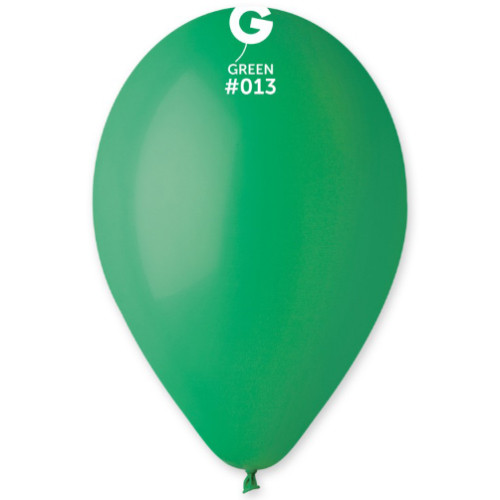 A 13” standard winter green latex balloon, manufactured by Gemar.