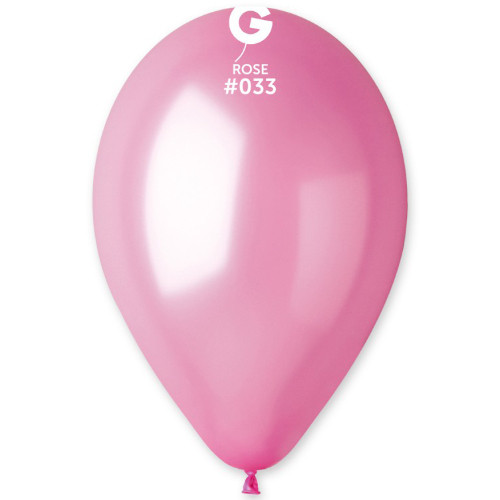 A 13” metallic rose latex balloon, manufactured by Gemar.