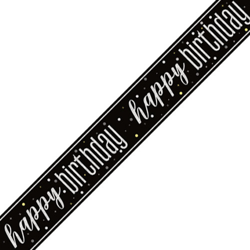 A black & silver foil birthday banner, manufactured by Unique.