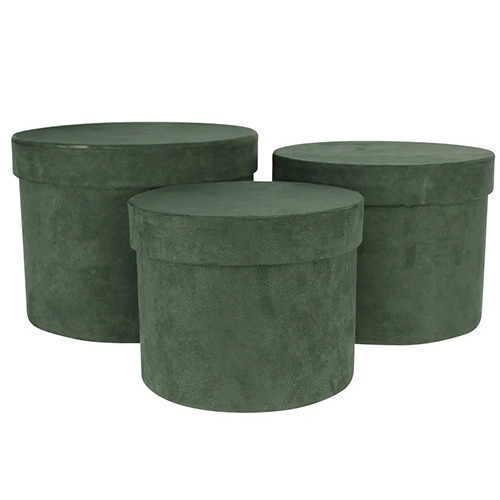 A set of 3 Green Suede Hat Boxes!