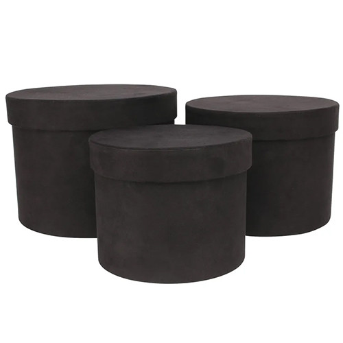 A set of 3 Black Suede Hat Boxes!