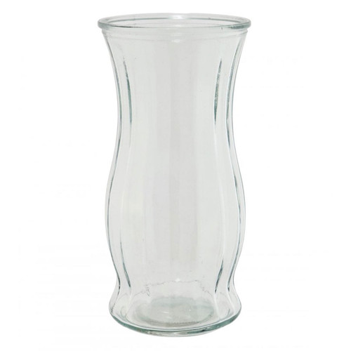 A clear glass lined tulip vase