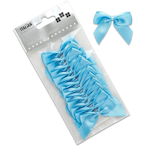 A pack of 12 Pale Blue Satin Ribbon Bows, each one measuring 5cm!