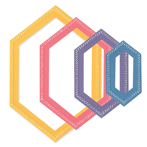 A frame set of Stitched Hexagons Framelits die-cut pieces, designed by Stacey Park!