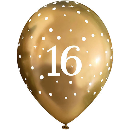 16th birthday gold fizz latex balloons Oaktree