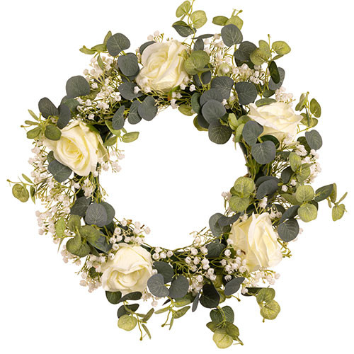 45cm Eucalyptus and White Rose Wreath