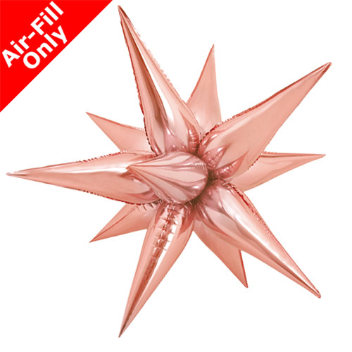 A rose gold coloured starburst shaped foil balloon