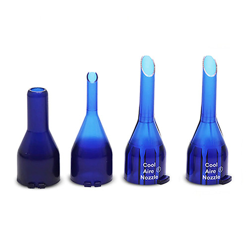 A set of four blue nozzles manufactured by Premium Conwin