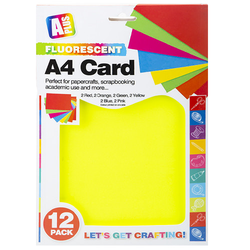A pack of multicoloured fluorescent A4 sized card