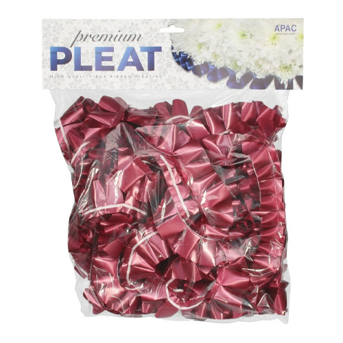 A bag of burgundy pleated floristry ribbon