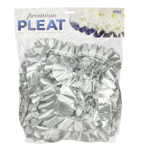 A bag of silver pleated floristry ribbon