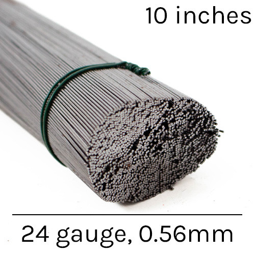 A pack of 10 inch, 24 gauge (0.56mm) stub wire, manufactured by Kaleidoscope.