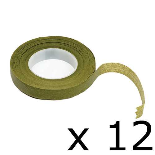 A set of 12 rolls of 13mm FloraTape Moss Paper Tape, manufactured by Oasis!