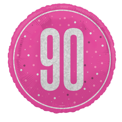 90th Birthday Pink Glitz Foil Balloon