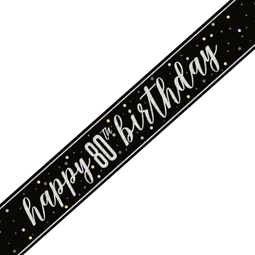 80th Birthday Glitz Black & Silver Foil Banner