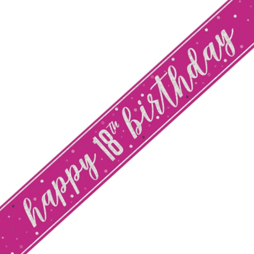 18th Birthday Glitz Pink & Silver Foil Banner