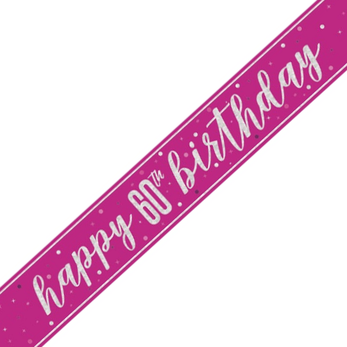 60th Birthday Glitz Pink & Silver Foil Banner