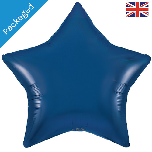 A navy blue coloured star shaped foil balloon manufactured by Oaktree UK