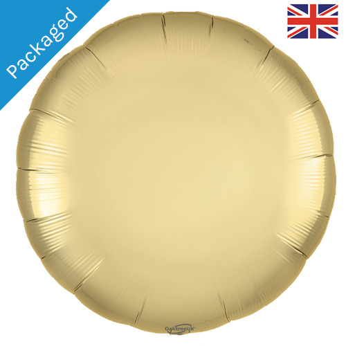 A gold coloured round foil balloon manufactured by Oaktree UK