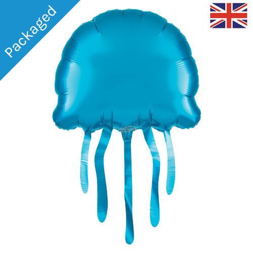 A blue jellyfish shaped foil balloon manufactured by Oaktree UK