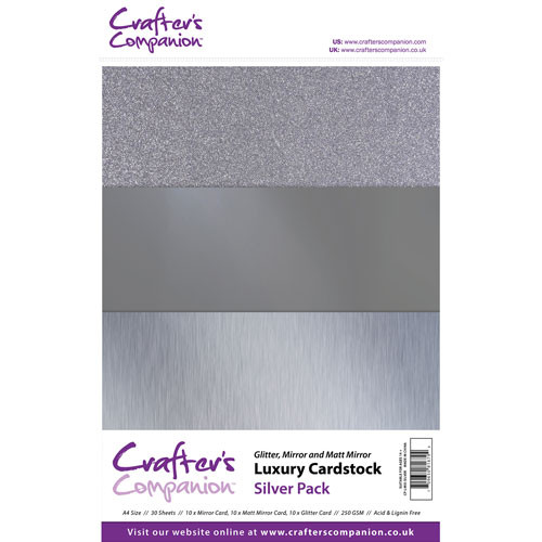 A pack of A4 silver luxury cardstock sheets, manufactured by Crafter's Companion.