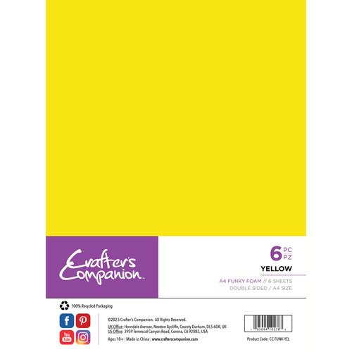 A pack of A4 yellow foam sheets, manufactured by Crafter's Companion.