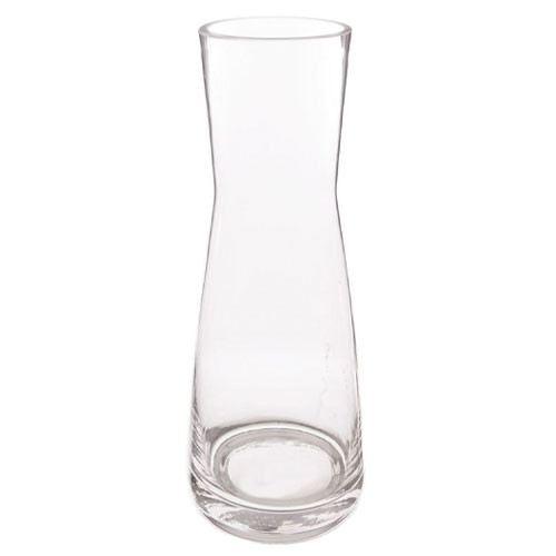 A clear glass beaker vase